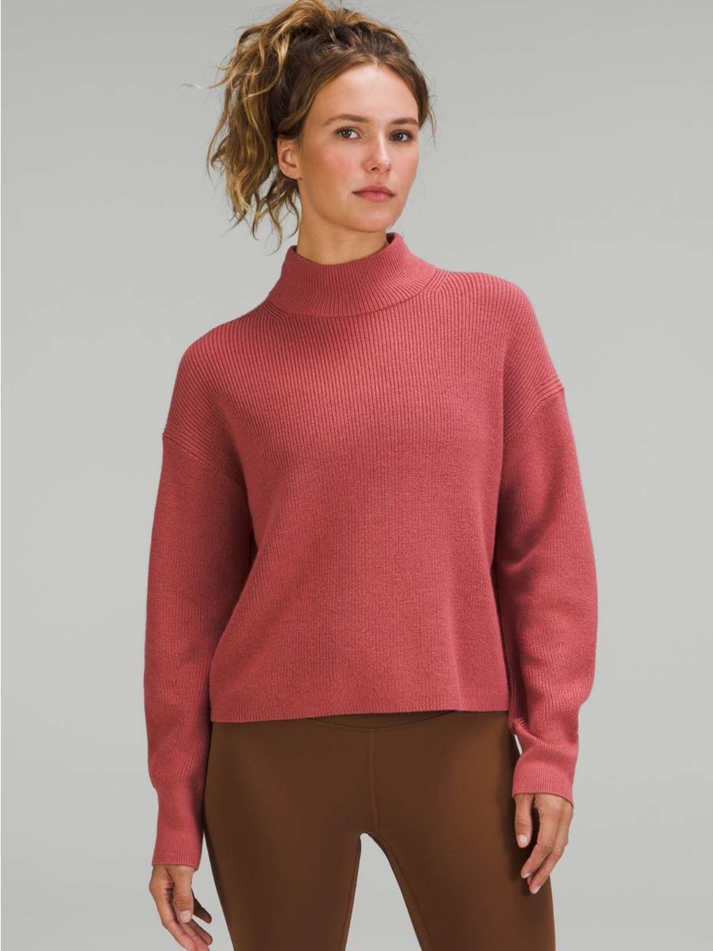 Lululemon Merino Wool-Blend Ribbed Turtleneck Sweater in Brier Rose - Size 4